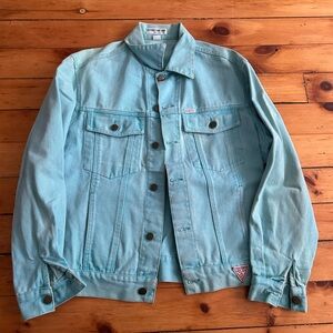 Guess Georges Marciano Teal Vintage Denim Trucker Jacket USA medium